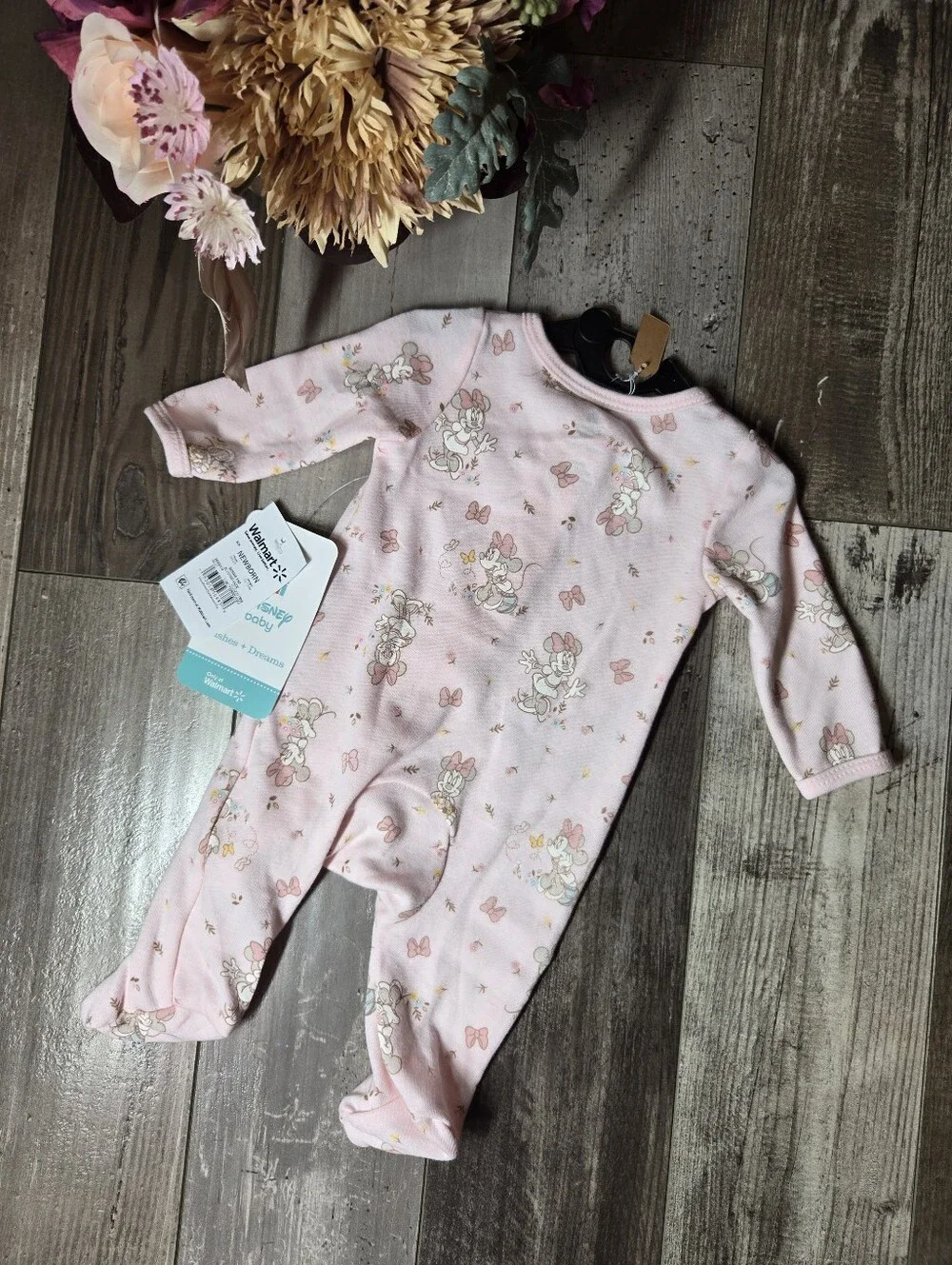 NWT Disney Pink Minnie Mouse Ruffle‑Trim Zip One‑Piece Footie – Size Newborn